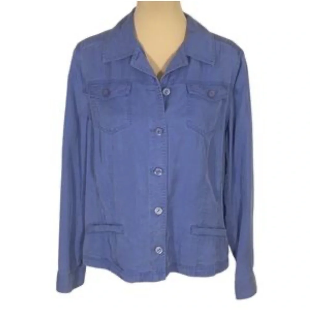 JM Collection Button up lightweight Jacket blue Size 12 TENCEL